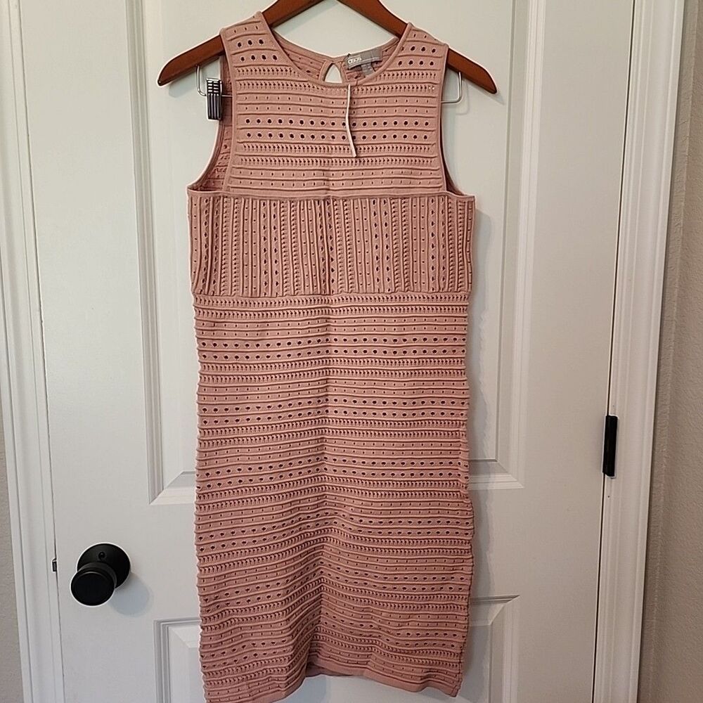 Asos Dress Size 8 Tall Mauve Pink Pointelle Crochet Knit Stretch Bodycon